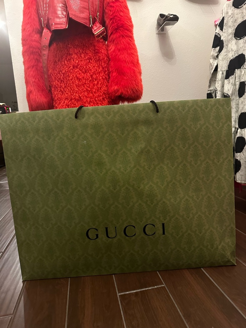 Gucci Olive Green Patterned Shopping Bag with Black Logo